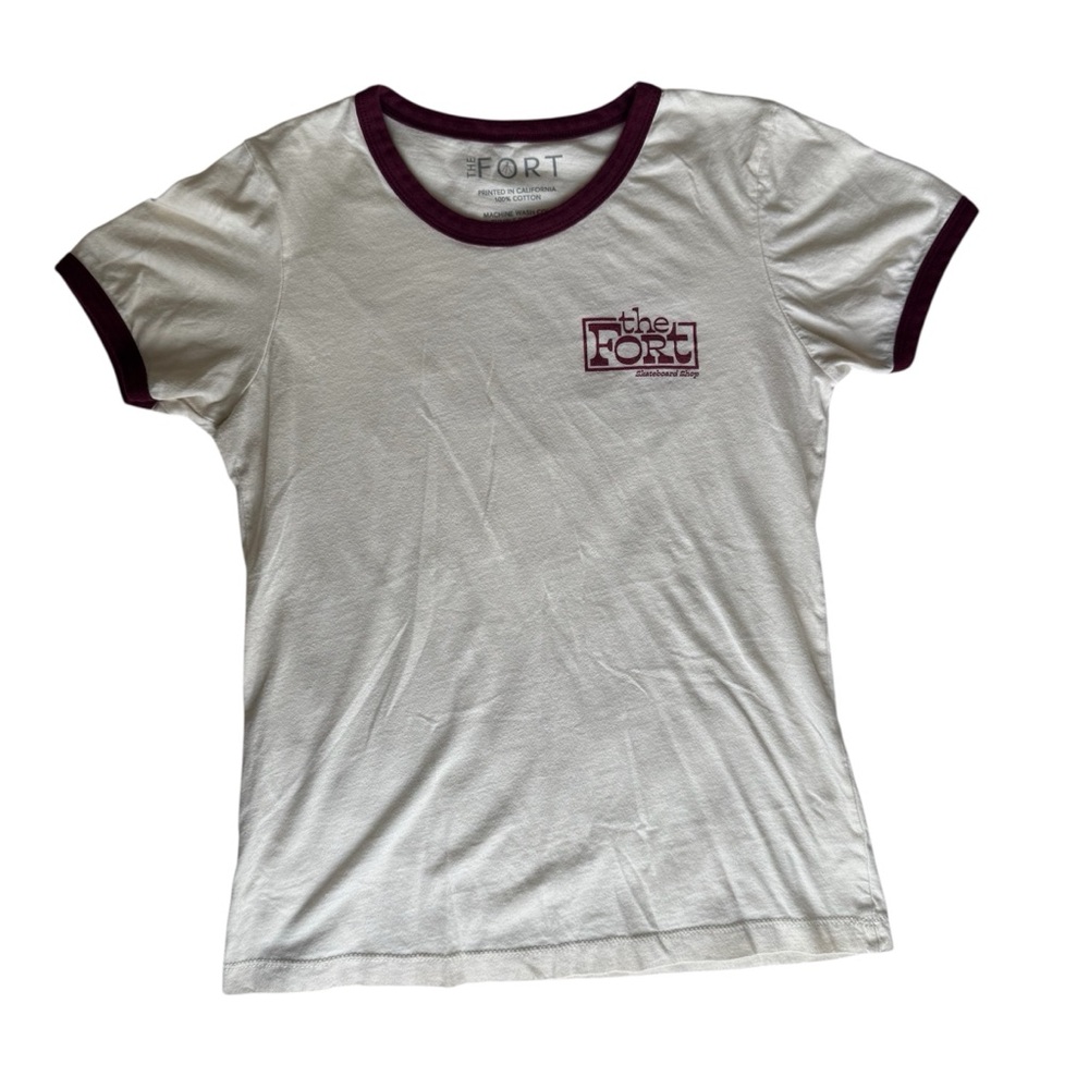 Women’s Ringer Tee w logo for Skate Shop The Fort in the OC Sz M fits like S